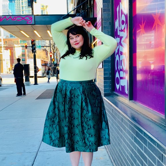 Who What Wear Dresses & Skirts - Green Faux-Leather Snake Print Pleated Skirt